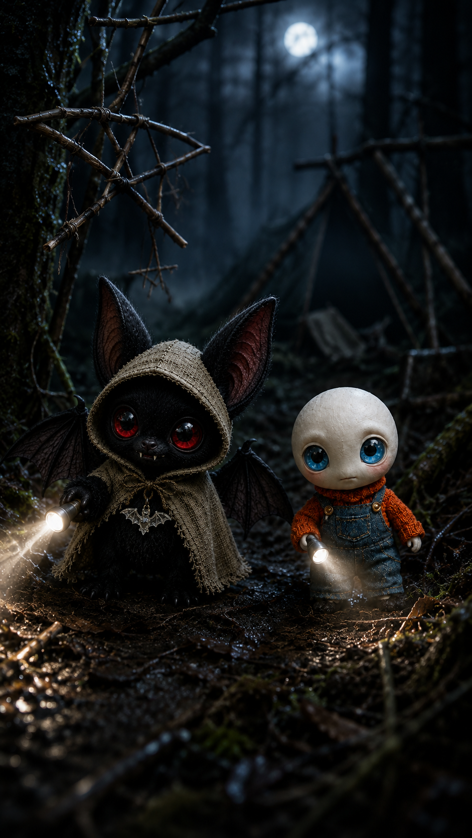 Shadow and Nookie investigate a dark forest